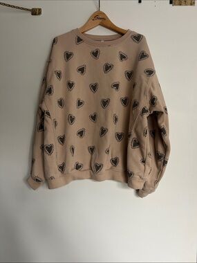 Rylee + Cru kids Heart Print Crewneck Sweater - Beige size 10
